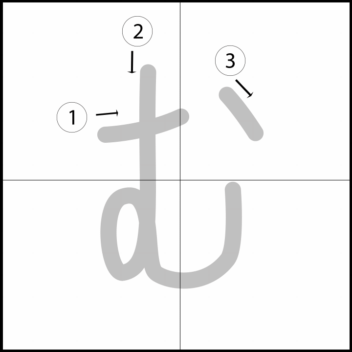 Stroke order for む