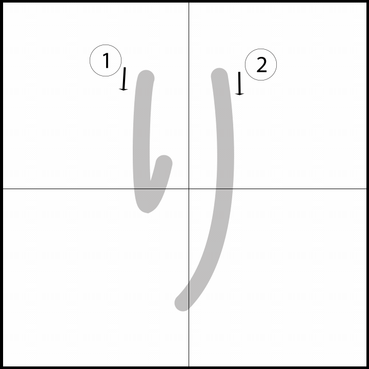 Stroke order for り