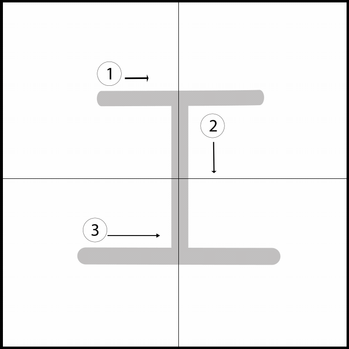 Stroke order for エ