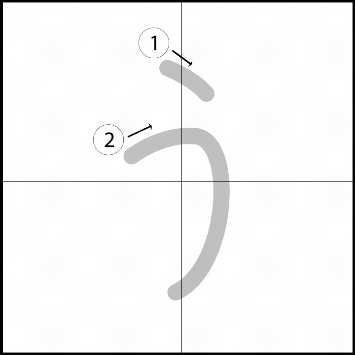 Stroke order for う