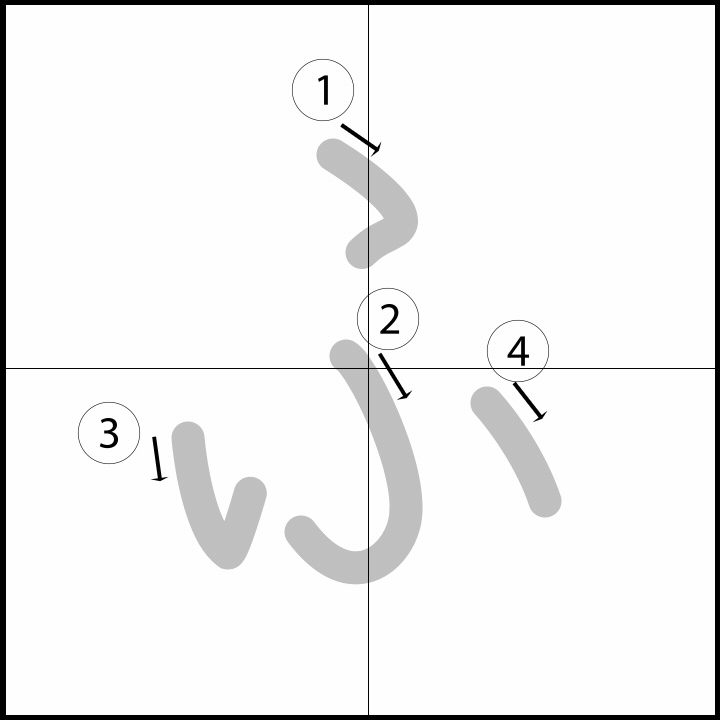 Stroke order for ふ