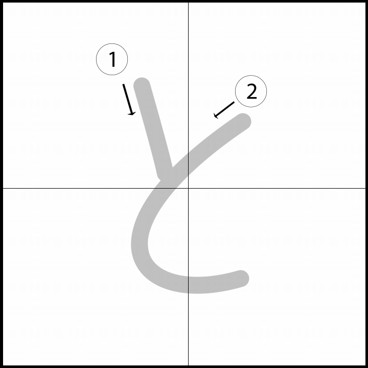 Stroke order for と