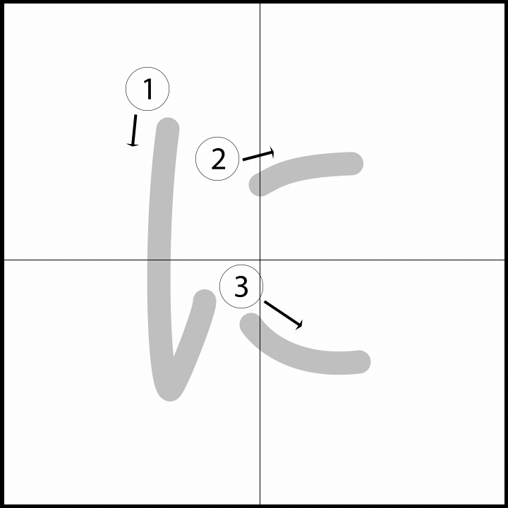 Stroke order for に