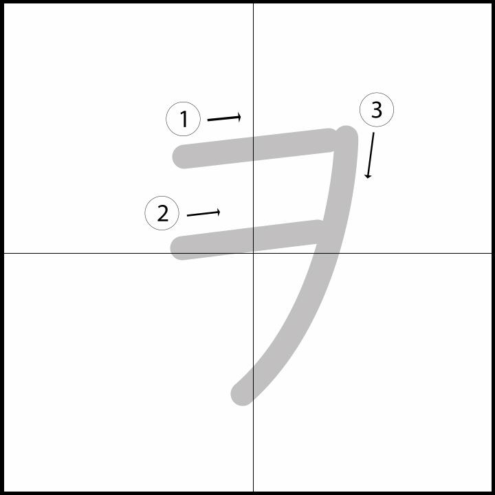 Stroke order for ヲ