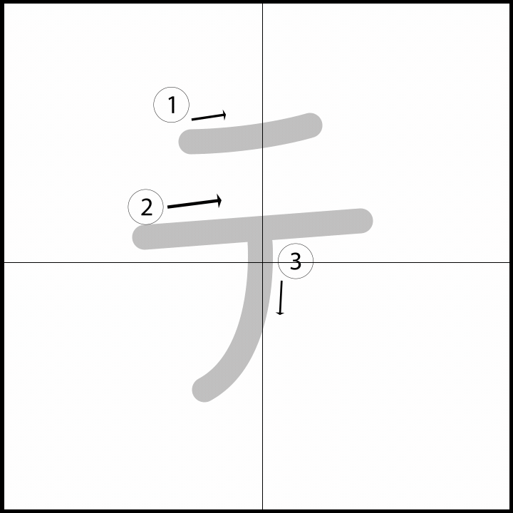 Stroke order for テ